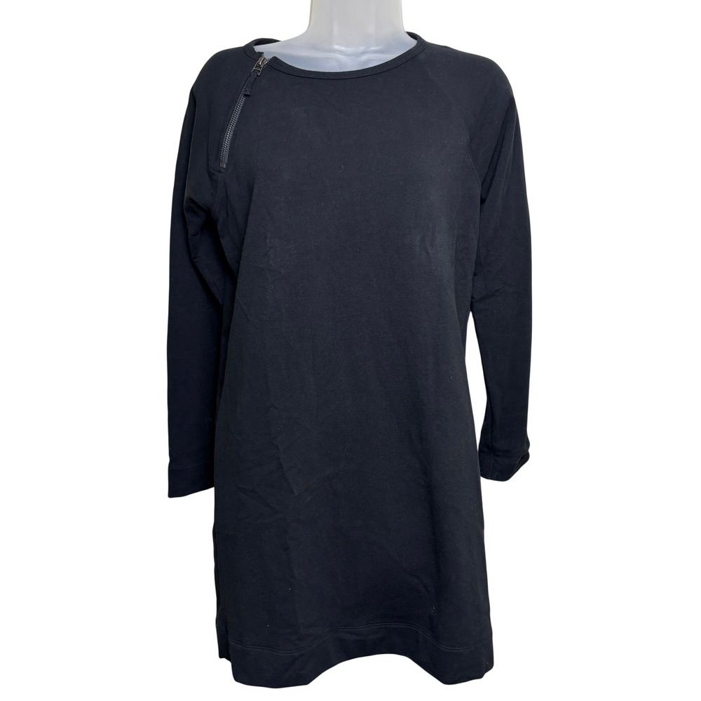 Lilla P Black Long Sleeve Asymmetrical‎ Shoulder Zip Sweatshirt Dress Womens XS
